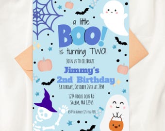 Little Boo 2nd Birthday Invitation | Spooky Ghost Party (Printable Download)