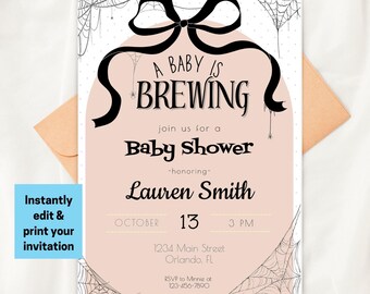 Halloween Baby Shower Invitation: a Baby is Brewing Theme (Printable Download)