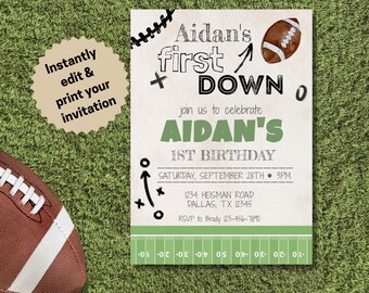 First Down Football Birthday Invitation | 1st Birthday (Digital Download)