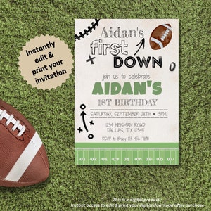 First Down Football Birthday Invitation 1st Down Football Birthday Boy First Birthday Invitation Football Party | PRINTABLE DOWNLOAD