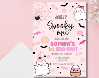 Spooky One 1st Birthday Invitation | Pink Halloween Ghost Party (PRINTABLE DOWNLOAD)