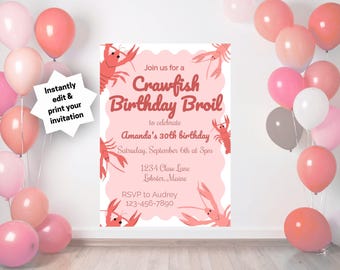 Crawfish Broil Party Invitation | Lobster Crawfish Birthday Party (Printable Download)