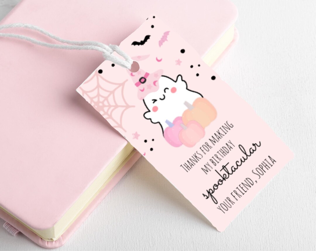 EDITABLE Spooky One Birthday Ghost Thank You Tags Pink | Halloween ...