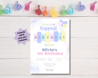 Happiest Birthday On Earth Invitation, Mickey Mouse Theme (Printable Download)