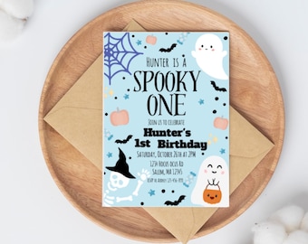 Spooky One 1st Birthday Invitation: Ghost Party, Blue (Digital Download)
