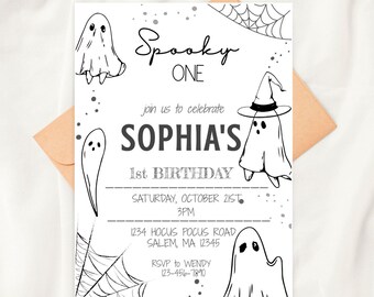 Spooky One 1st Birthday Invitation | Ghost Party, Minimalist (PRINTABLE DOWNLOAD)