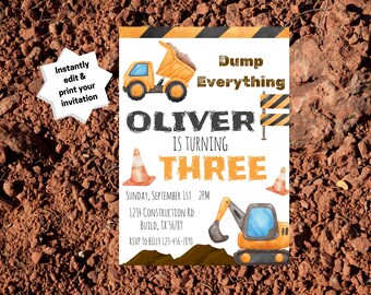 Construction Truck Birthday Invitation: Dump Truck Party (Printable Download)