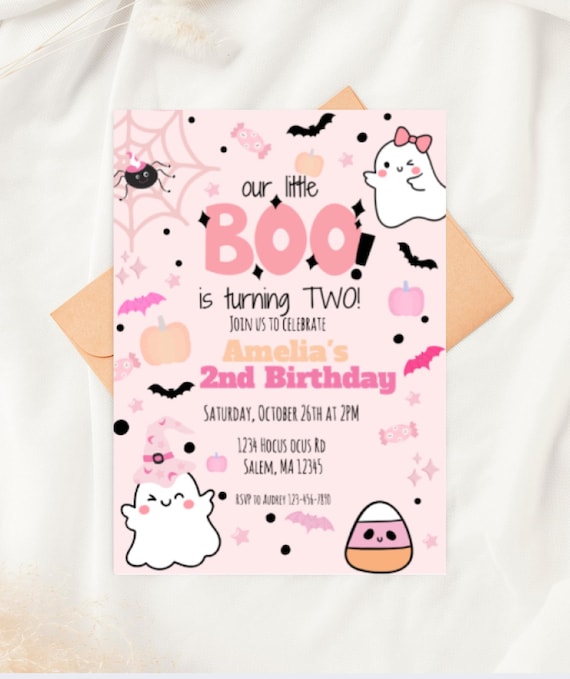 Little Boo is Two Invitation | Pink Ghost 2nd Birthday (Printable Download)