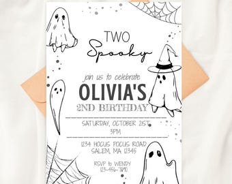 Two Spooky Birthday Invitation: Ghost Party, Editable Template (Digital Download)