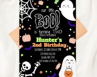 Editable Little Boo 2nd Birthday Invitation | Spooky Ghost Party (PRINTABLE DOWNLOAD)