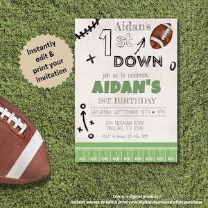 Football Birthday Invitation 1st Down Football Birthday Boy First Birthday Invitation Football Party | PRINTABLE DOWNLOAD