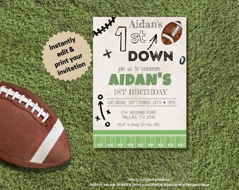 Football 1st Birthday Invitation | First Down Party (Digital Download)