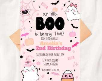 Little Boo is Two Invitation | Pink Ghost 2nd Birthday (Printable Download)