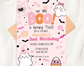 Little Boo is Two Ghost Invitation | Halloween 2nd Birthday (Printable Download)