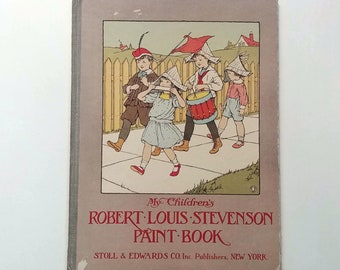 My Children's ROBERT LOUIS STEVENSON Paint Book, unused, circa 1921, Child's Garden of Verses