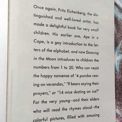 DANCING in the MOON, Fritz Eichenberg, counting book, 1st Edition shops in dust jacket, 1955, Scarce