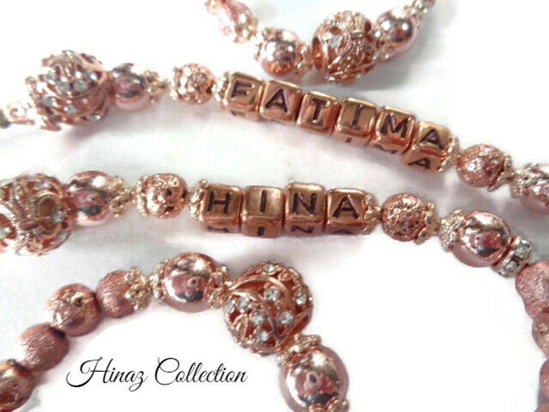 Rose Gold colour stunning Personalized tasbeeh,,SAME DAY DISPATCH,,,have any name added,,33,99,100 bead image 5