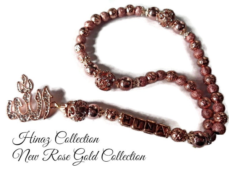 Rose Gold colour stunning Personalized tasbeeh,,SAME DAY DISPATCH,,,have any name added,,33,99,100 bead image 4