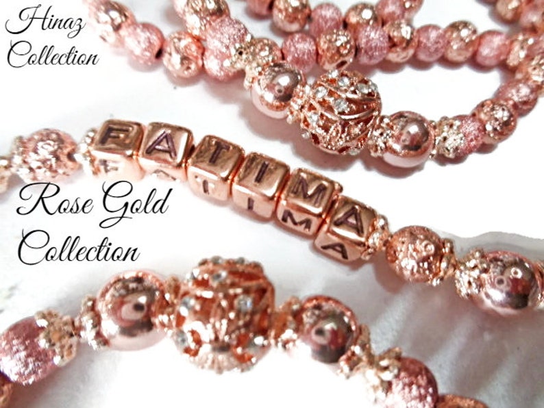 Rose Gold colour stunning Personalized tasbeeh,,SAME DAY DISPATCH,,,have any name added,,33,99,100 bead image 2