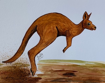 A5 Kangaroo Original Watercolour Painting, Unframed Animal Artwork, Australian Animal Painting, Fast Free Shipping