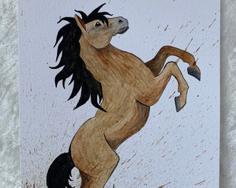 Rearing Horse Original Watercolour Painting, Unframed Animal Artwork, Horse Lovers Gift Idea, Fast Free Shipping