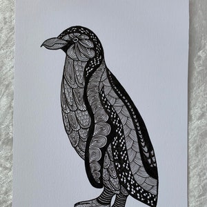 A5 Penguin Original Pen and Ink Drawing, Winter Wildlife Artwork, Bird Lover Gift Idea, Fast Free Shipping