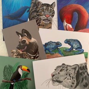 A6 Animal Art Print wenskaarten, Animal Blank Cards voor alle gelegenheden, Variety Card Pack, Wildlife Lover Gift Ideas, Snelle gratis verzending
