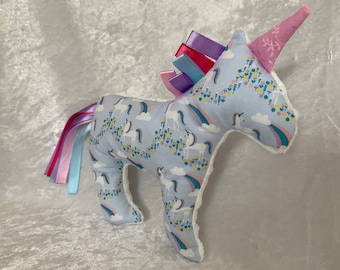 Unicorn Taggie Friend, Sensory Unicorn Plushie, For All Ages, Newborn Comforter Gift, Sensory Toy for Anxiety, Fast Free Shipping