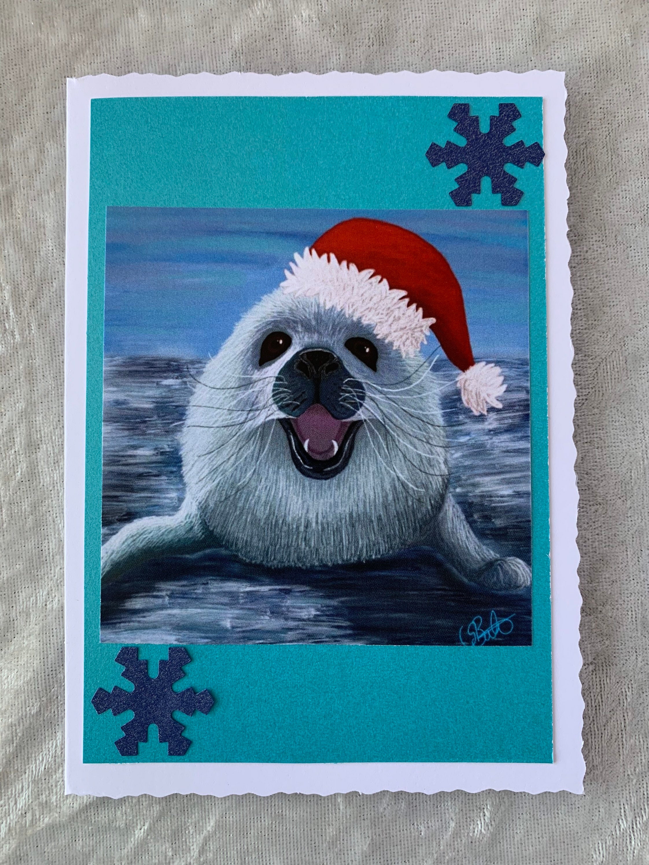 A6 Christmas Harp Seal Pup Handmade Greeting Cards Animal Etsy