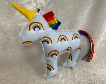 Rainbow Unicorn Taggie Friend, Sensory Unicorn Plushie, For All Ages, Newborn Comforter Gift, Sensory Toy for Anxiety, Fast Free Shipping