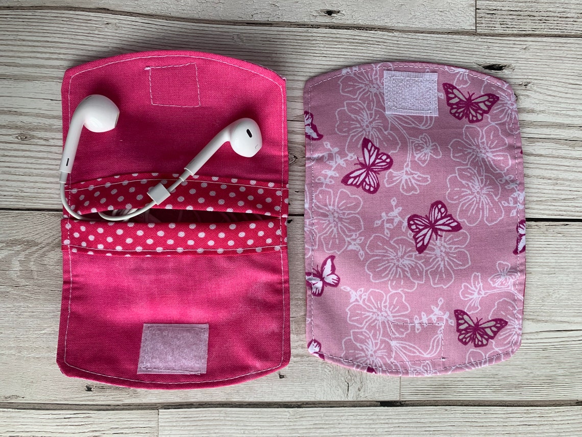 Pink Butterfly Earphone Pouch With Optional Matching Cord Etsy UK