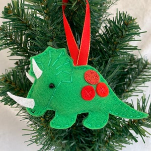 Triceratops Felt Christmas Decoration, Handmade Hanging Decoration, Christmas Gift, Dinosaur Gift Idea, Bedroom Decor, Fast Free Shipping