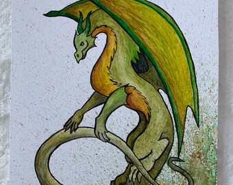 A5 Dragon Original Watercolour Painting, Unframed Mythical Creature Art, Reptile Lovers Gift Idea, Fast Free Shipping