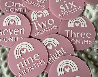 Baby Monthly Milestone Markers, Acrylic discs, Newborn Photo Prop, Baby Shower Gift, Painted Acrylic