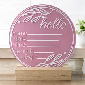 Signe de statistique bébé Hello World, faire-part de naissance de bébé en acrylique, signe Hello World, accessoire photo de nouveau-né, cadeau de baby shower pour une nouvelle maman, prénom