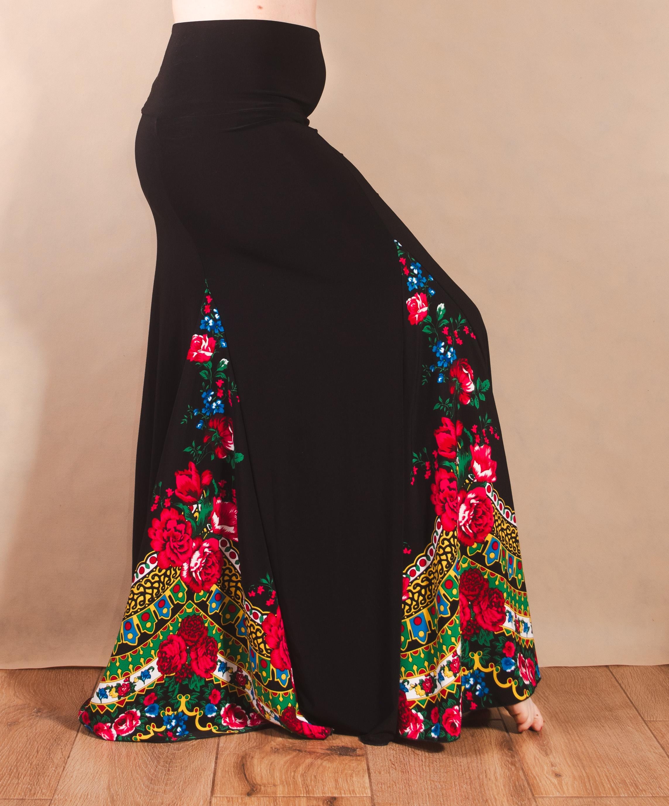 Jupe Longue Vintage 90's Dorée Et Noire - Style Wrap Bohème Hippie - Taille 12