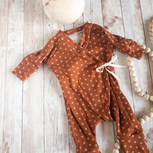 RTS Newborn Romper and tie back Photo Prop Set, Newborn Wrap Sleeper Prop, copper Romper Photo Prop