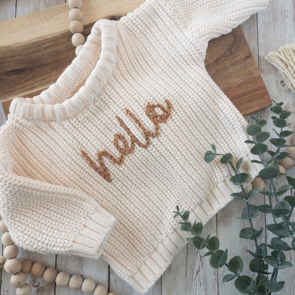 Hand Embroidered Newborn Sweater, Gender Neutral Embroidered Sweater, Fresh 48 Prop