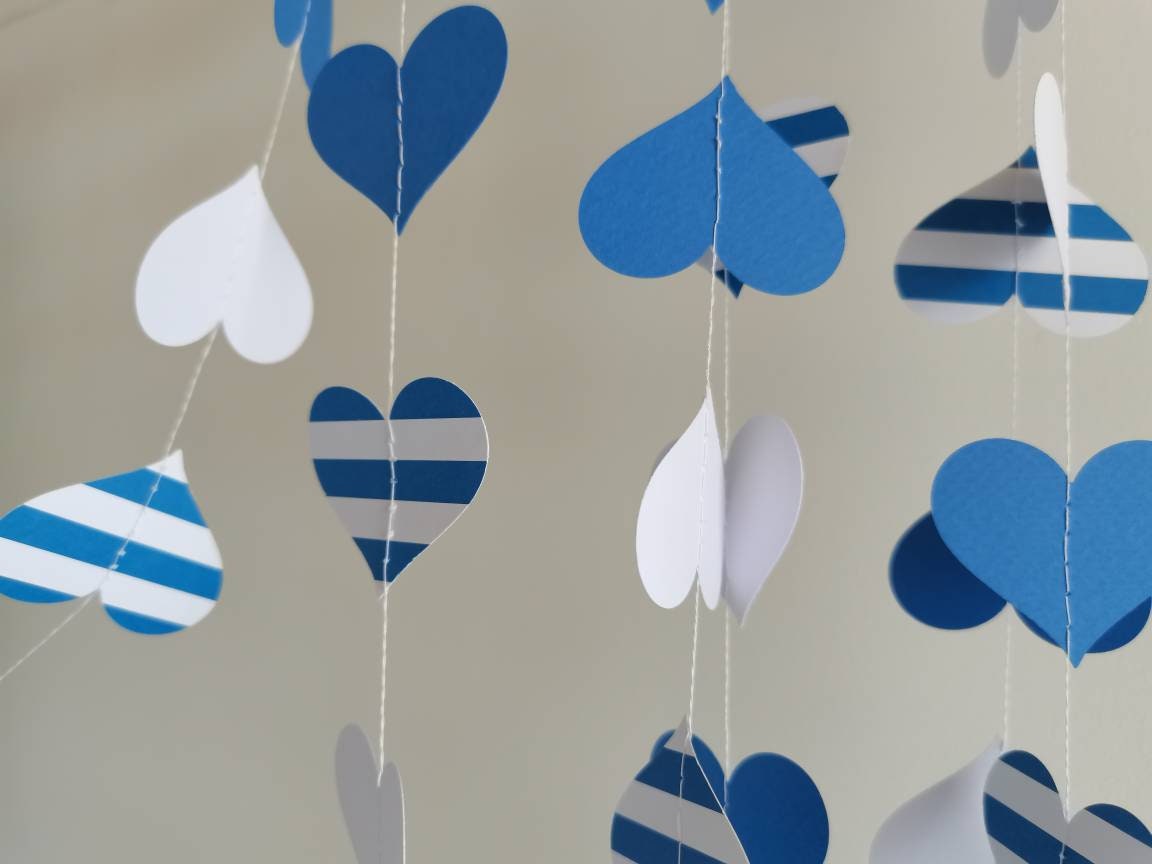 Greek Garland White Blue Paper Garland Greek Party Wedding Etsy