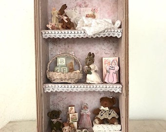 Dollhouse Miniature, Baby pink nursery cabinet in 1:12 scale