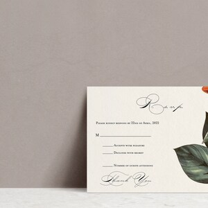 Sadie bruiloft RSVP-kaarten, romantisch evenement, Boho Floral menu afdrukbare digitale sjabloon