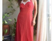 1970 39 s red polka dot halter maxi ruffle lace party dress
