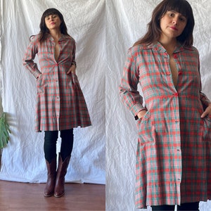 Vintage 1940’s red plaid French workwear dress or duster