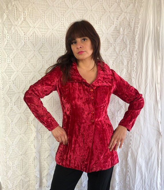 Vintage 1960’s magenta crushed velvet blouse/jack… - image 9