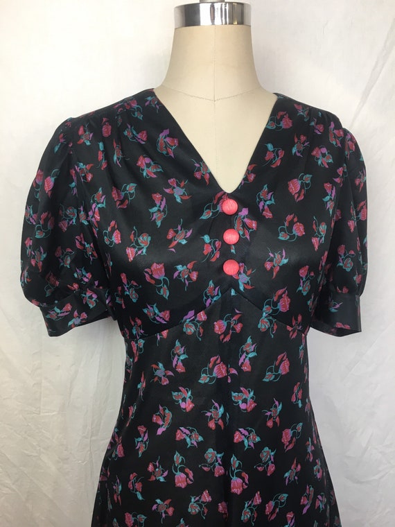 Vintage 1970’s black floral puff sleeve mini dress - image 8