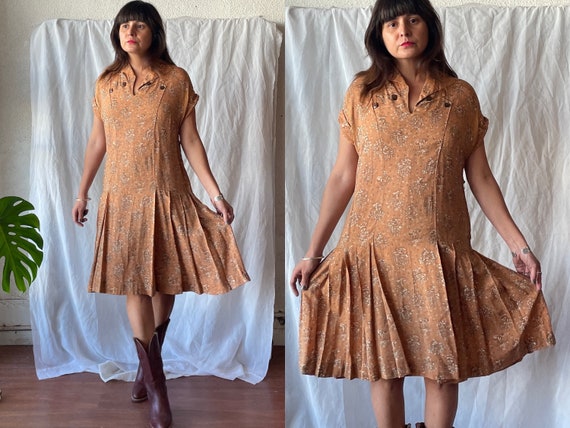 Vintage 1940’s rayon drop waist day dress - image 1