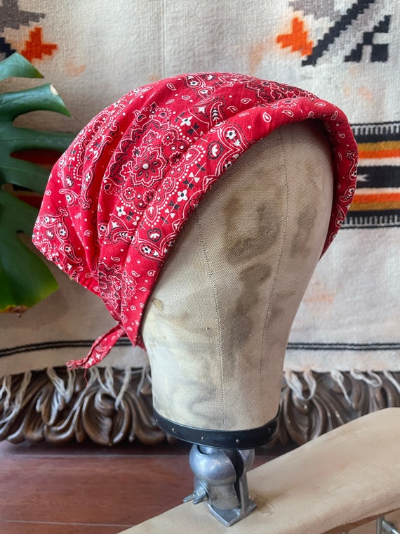Red vintage bandana head scarf - image 1