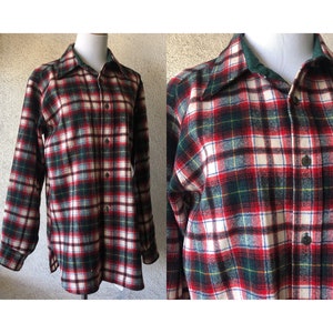 Vintage 1960’s men’s red and green tartan  button up Pendleton wool flannel shirt