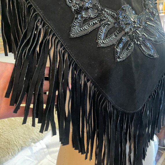 Black leather suede fringe collar by HB - image 6