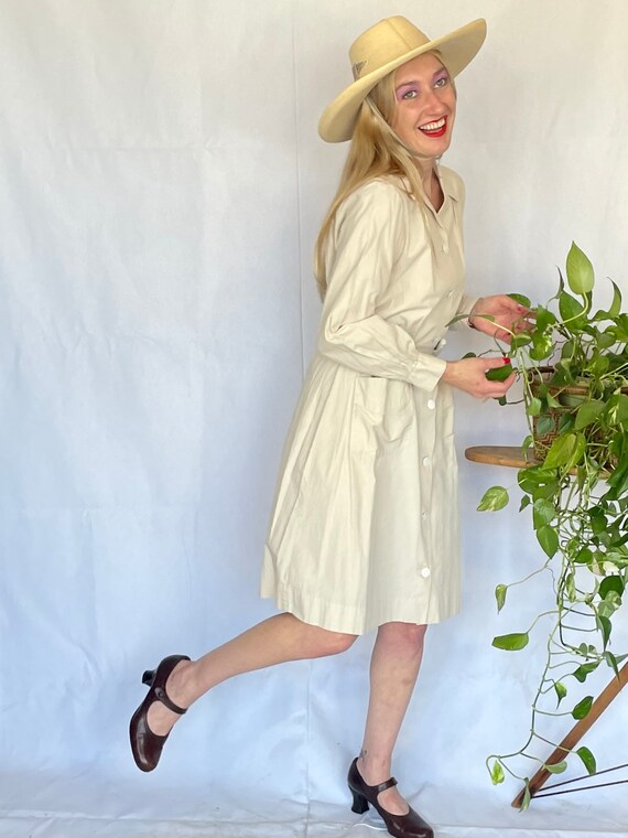 1940’s French workwear khaki shirt dress - image 8